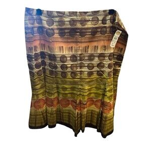 Talbots Skirt Circular/Stripes Print Fully Lined Skirt Browns Oranges 16 NWT